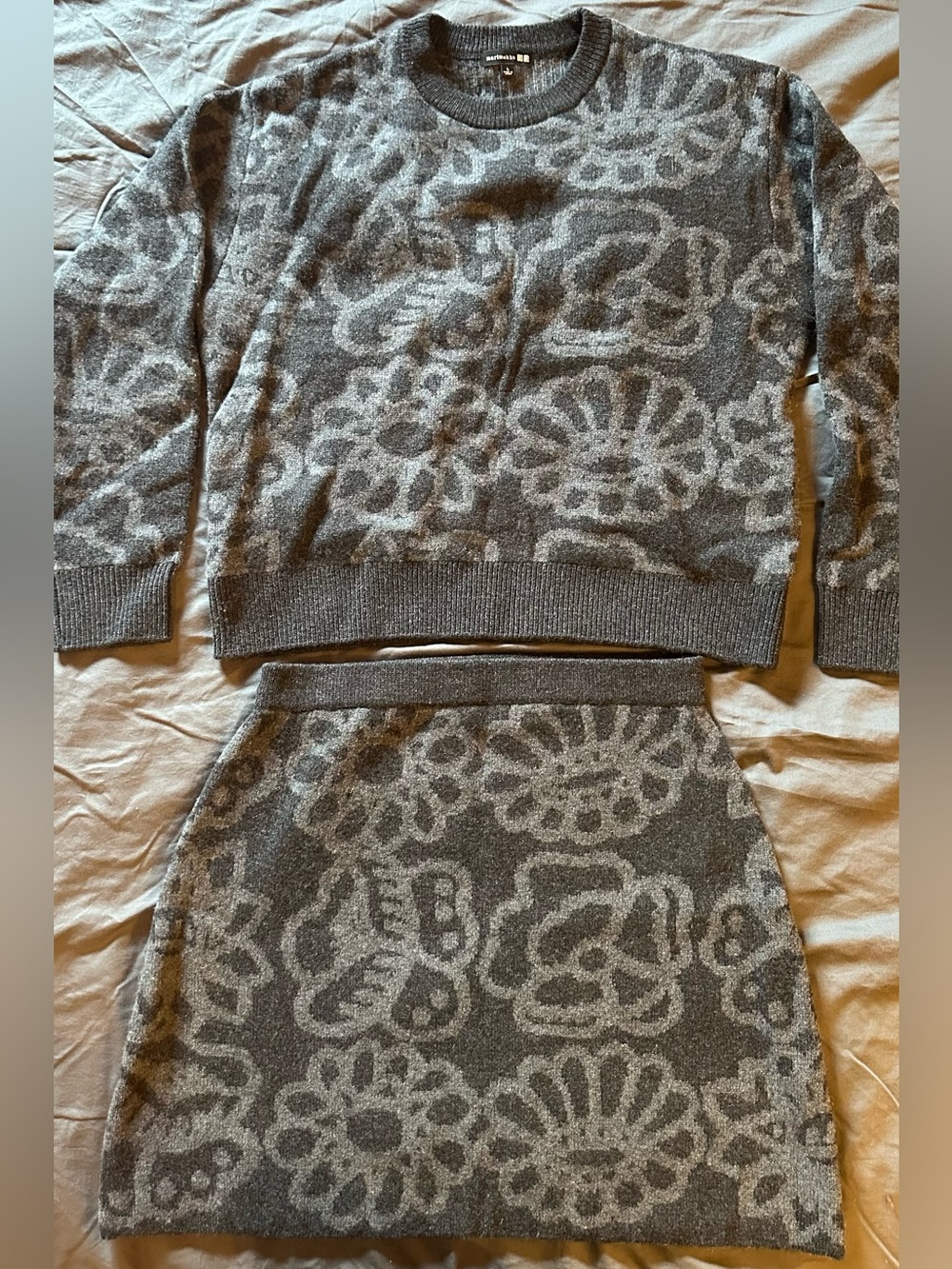 Marimekko Grey 100% Wool Sweater and Skirt Set L NWOT